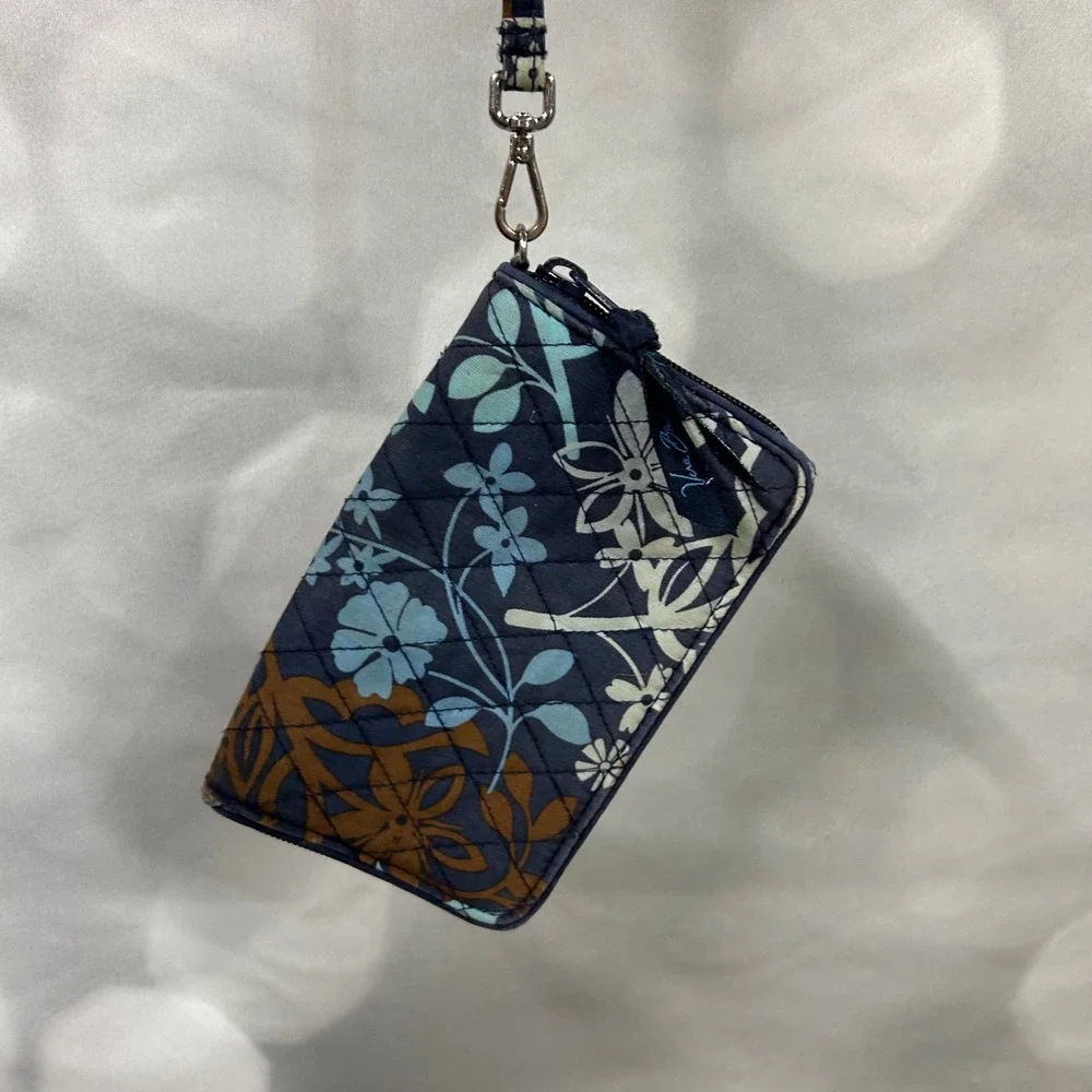Vera Bradley Dark‎ Blue Light Blue Brown Floral ID Wallet Holder Wristlet Wallet